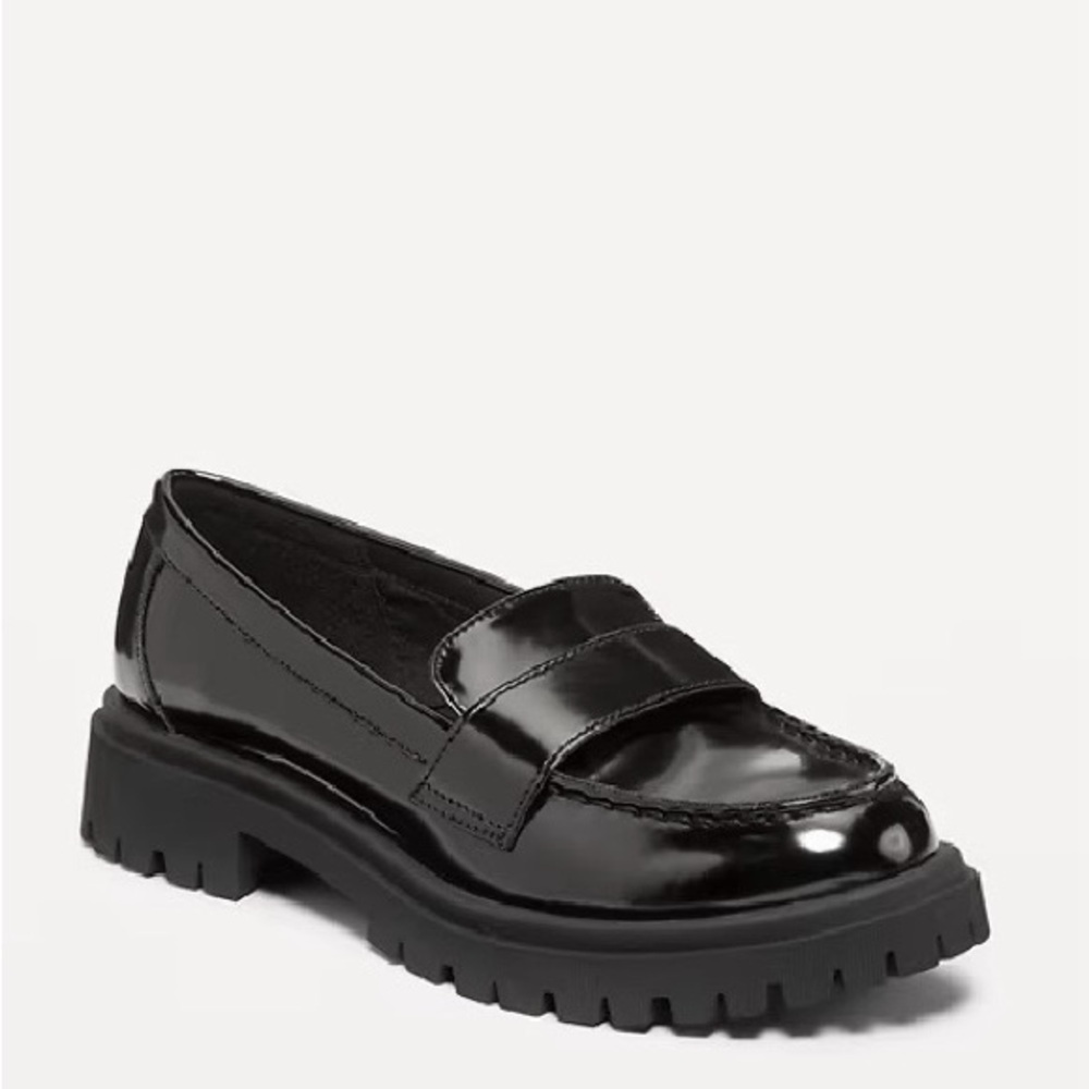 Kid’s Black Patent Lug Sole Penny Loafers Size 12
